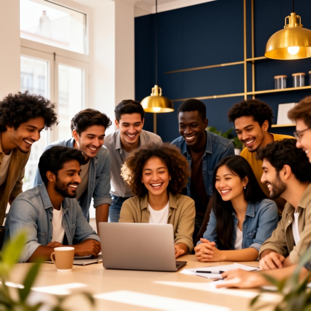 Diverse international group of young students collaborating in Portugal